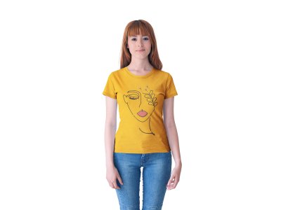 Women with flower - Line Art for Female - Half Sleeves T-shirt