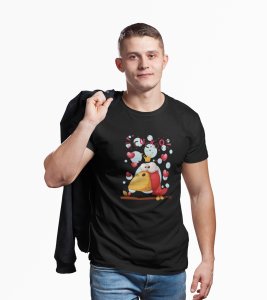 Cuckoo bird Illustration art -round crew neck cotton tshirts for men