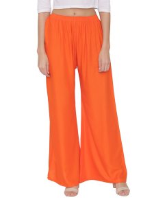 N-Gal Rayon Women's Wide Leg Elastic Waist Band Breathable Plain Palazzo Pant_Orange