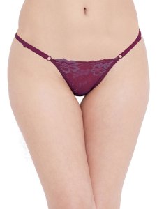 N-Gal Women's Sheer Lace Cut Out Adjustable Waist Band G-String Thong Panty_Purple