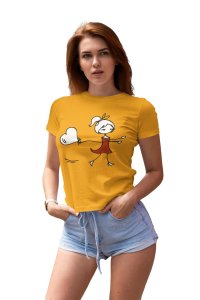 Girl Holding Love Balloons Printed Yellow T-Shirts