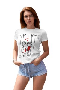 Cute Couple Holding Hands On A Swing for Women Red -Printed T-Shirts