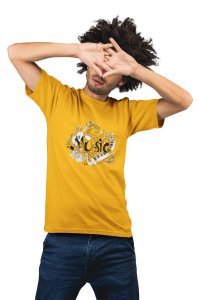 Musical Note -Yellow - Men's - printed T-shirt - comfortable round neck Cotton