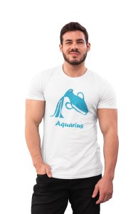 Aquarius (BG Sky Blue) (White T) - Printed Zodiac Sign Tshirts - Made especially for astrology lovers people