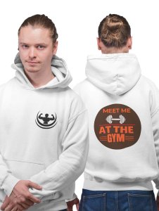 Meet Me At The Gym printed artswear white hoodies for winter casual wear specially for Men