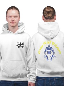 Gym In My Blood, (Yellow and White) printed artswear white hoodies for winter casual wear specially for Men