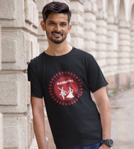 Navratri (Dancing white shadow) printed unisex adults round neck cotton half-sleeve black tshirt specially for Navratri festival/ Durga puja