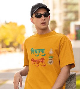 Diwala diwali printed diwali themed unisex round neck blended yellow t-shirt specially for diwali festival