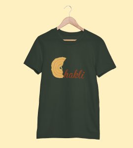 Chakli text printed diwali themed unisex round neck blended green t-shirt specially for diwali festival