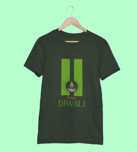 Go green diwali printed diwali themed unisex round neck blended green t-shirt specially for diwali festival