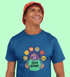 A fatty animated boy printed diwali themed unisex round neck blended blue t-shirt specially for diwali festival