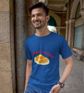 Laddoo printed diwali themed unisex round neck blended blue t-shirt specially for diwali festival