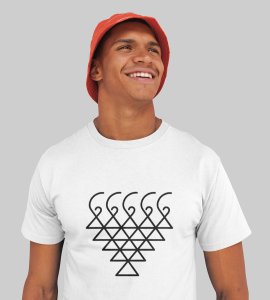 Saraswati yantra printed diwali themed unisex round neck blended white t-shirt specially for diwali festival