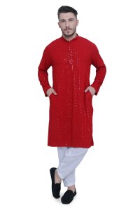 Elegant Maroon Chikankari Men's Kurta Set in High-Quality Fabric