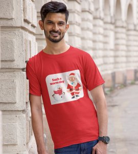 Sneezy Santa: Funny & Cute Printed T-shirt (Red) Perfect Gift For Secret Santa