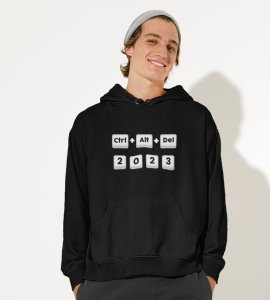 Delete 2023,  Black New Year Printed Hoodies For Mens