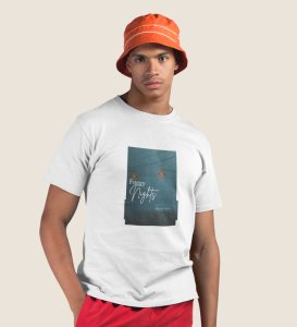 Blur Nights, White Street Symphony: Front Printed Men's Oversized Tee - Urban Elegance