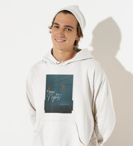 Blur Nights,White Street Symphony: Front Printed Men's Oversized Hoodie - Urban Elegance