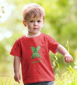 Xenopus Octopus,Boys Cotton Text Print tshirt (red) 