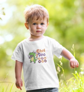 Chef Dino, Printed Cotton Tshirt (White) for Boys